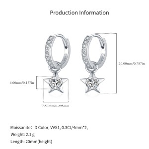 S925 Star Moissanite Hoop Dangle Earring 110100003 S925 Star Moissanite Hoop Dangle Earring 110100003
