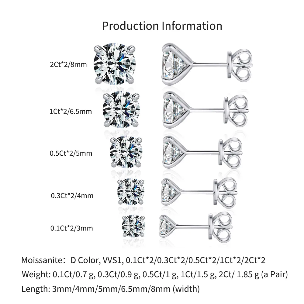 925 Sterling Silver Moissanite Stud Earring 110100006 - image3