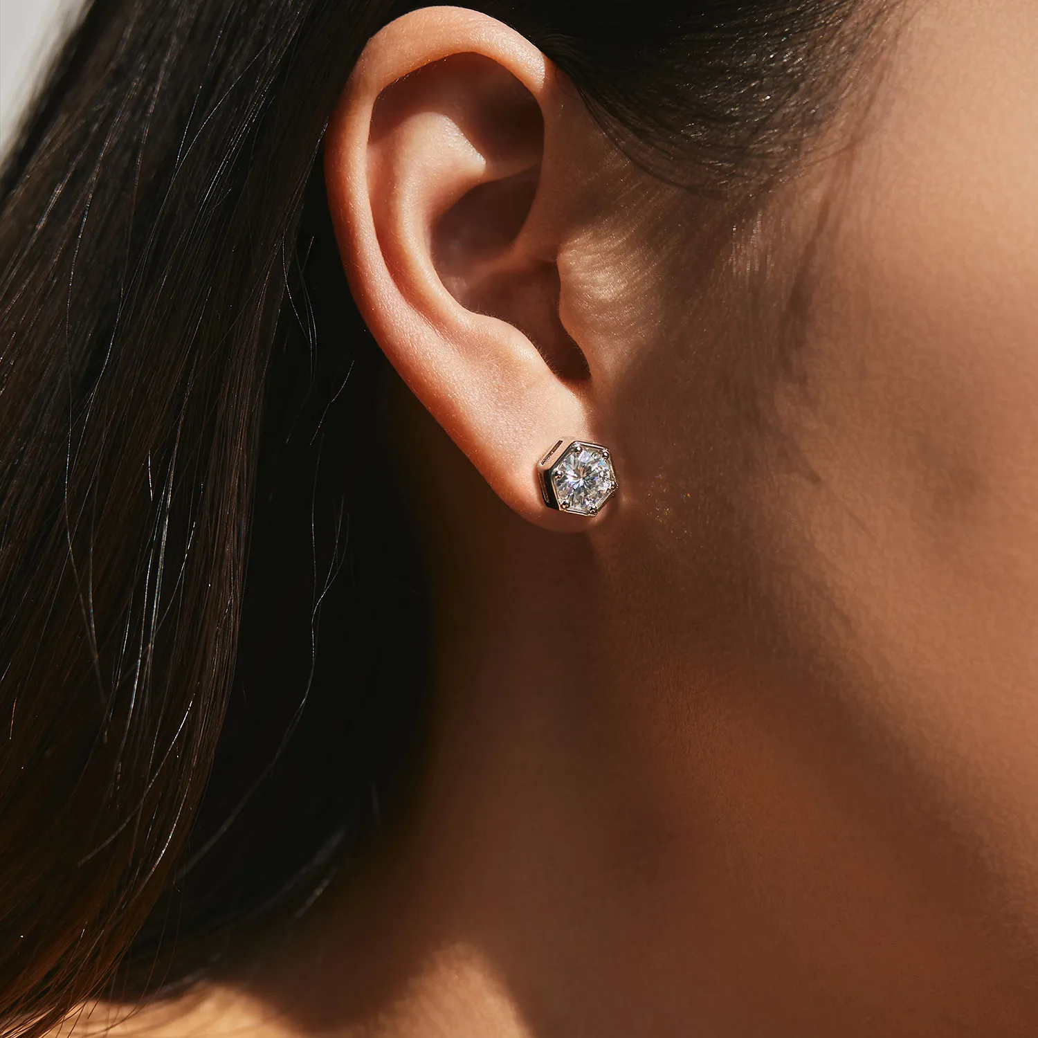 S925 Hexagon Moissanite Stud Earring 110100008 - image1