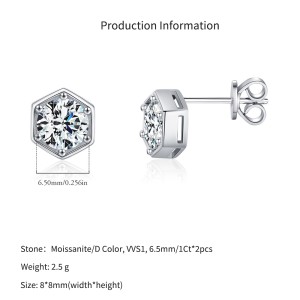 S925 Hexagon Moissanite Stud Earring 110100008