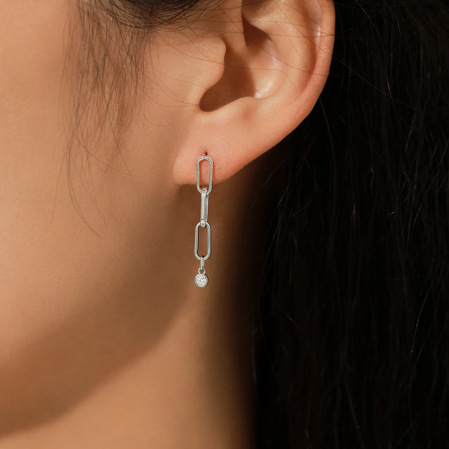 S925 Linked Chain Moissanite Stud Earring 110100014 - image1