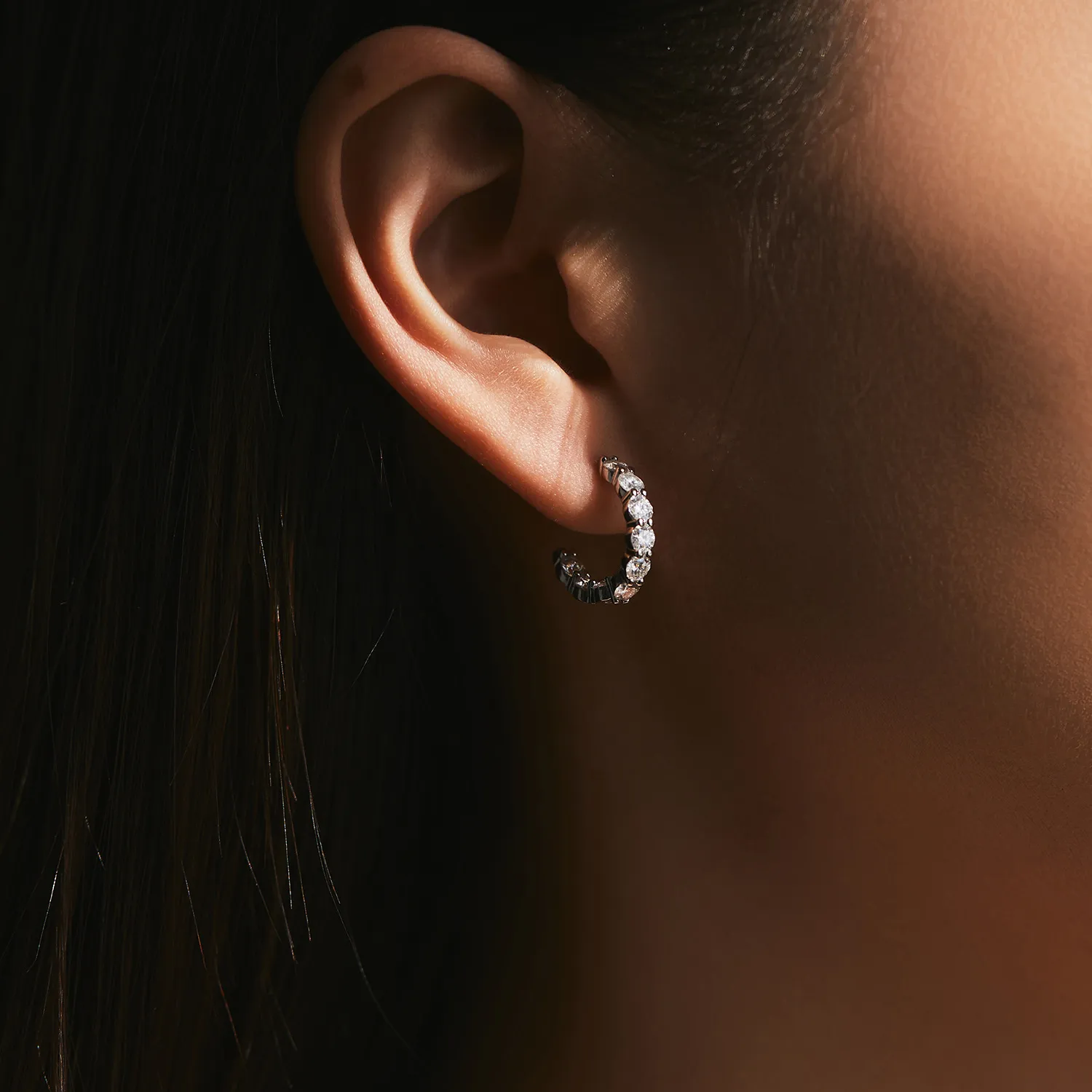 925 C Shape Moissanite Hoop Earring 110100034 - image1