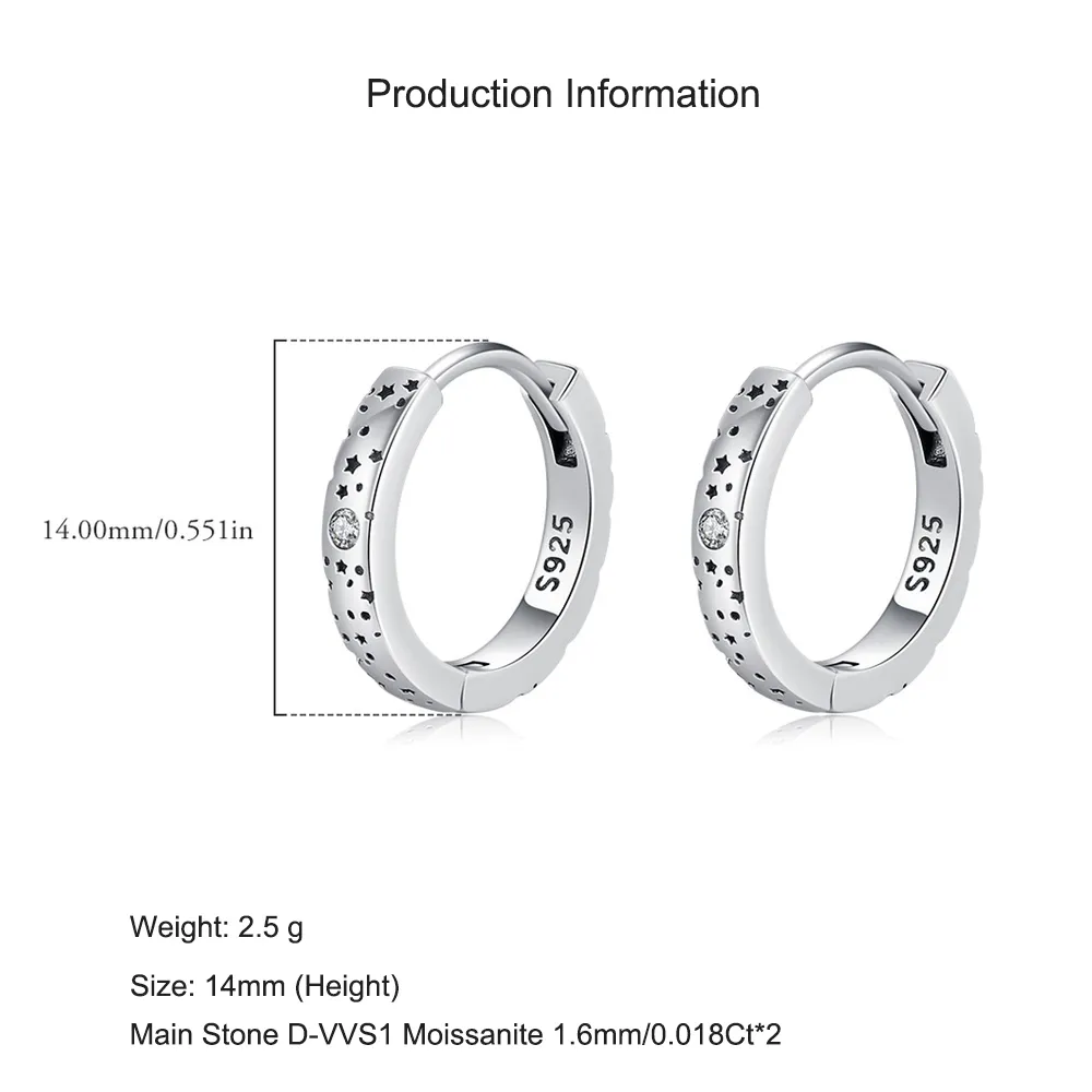 925 Sterling Silver Vintage Moissanite Starry Hoop Earrings 110100036 - image2