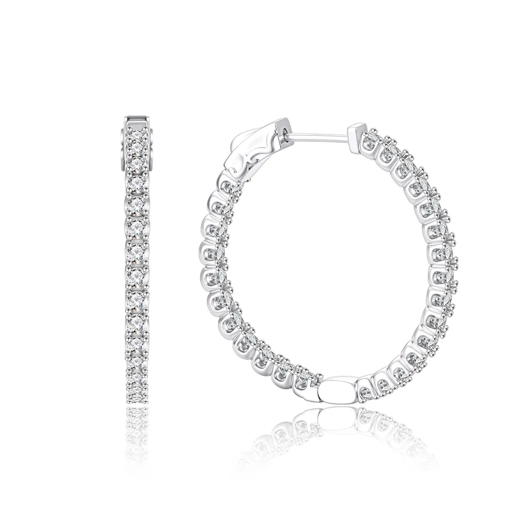 925 Sterling Silver Full Pave Moissanite Hoop Earring 110100037