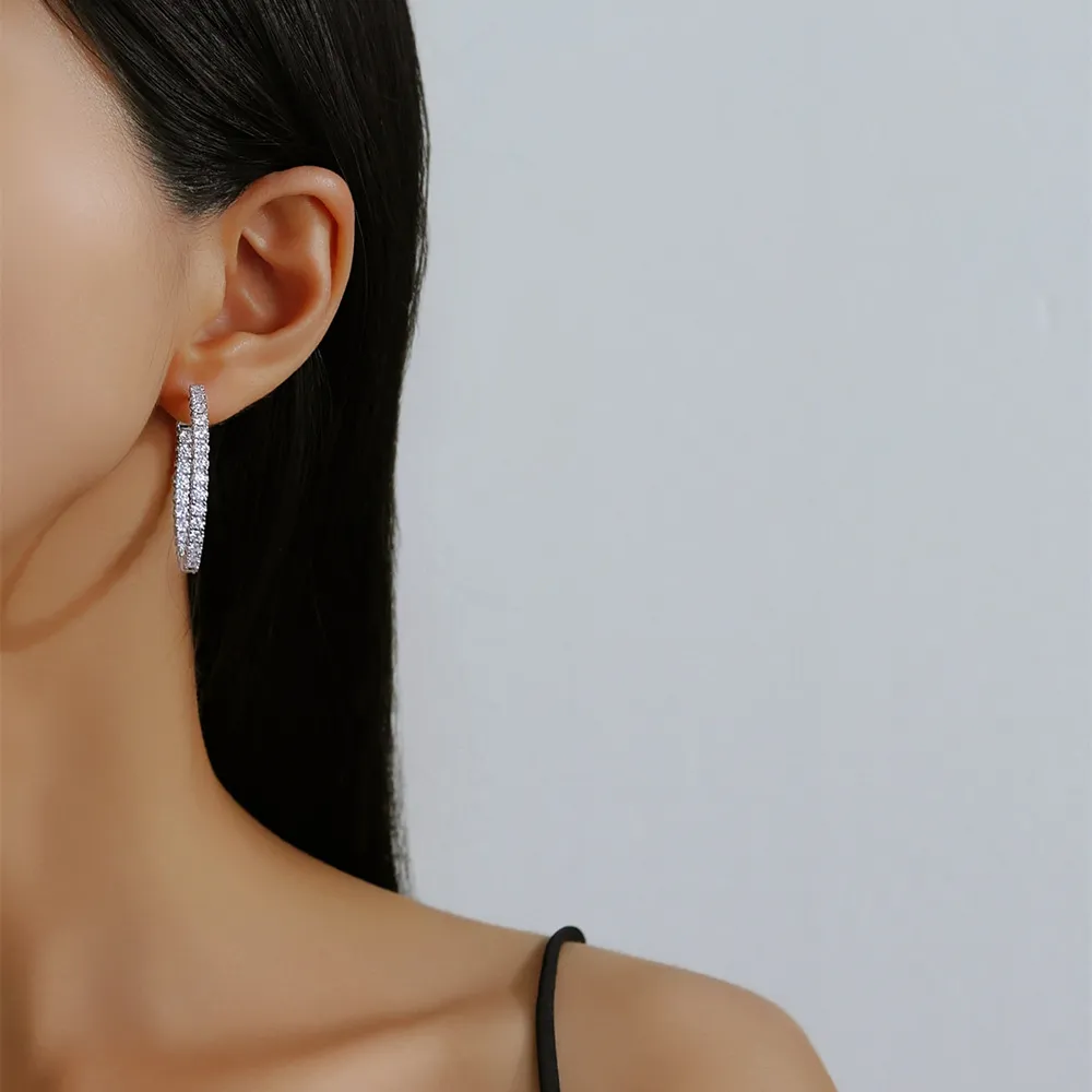 925 Sterling Silver Full Pave Moissanite Hoop Earring 110100037 - image1