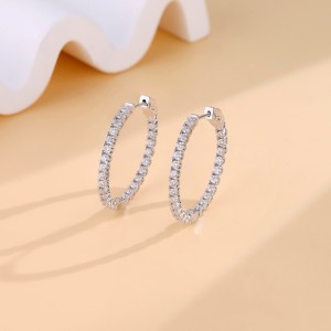 925 Sterling Silver Full Pave Moissanite Hoop Earring 110100037