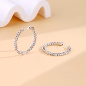 925 Sterling Silver Full Pave Moissanite Hoop Earring 110100037