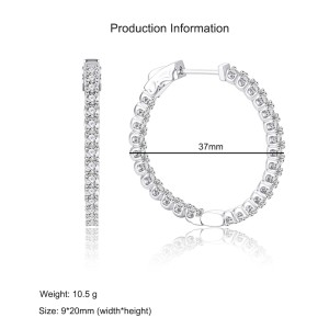 925 Sterling Silver Full Pave Moissanite Hoop Earring 110100037