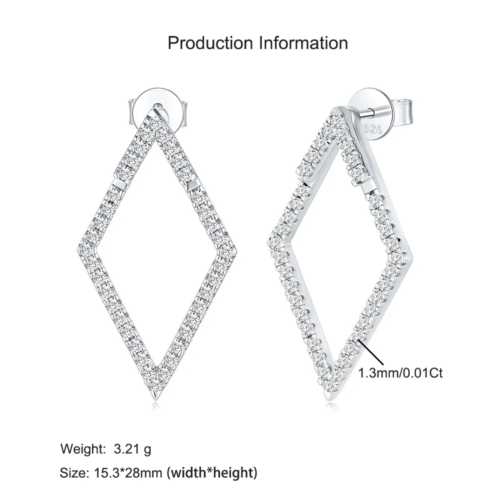 925 Sterling Silver Geometric Rhombus Moissanite Earring 110100040 - image2