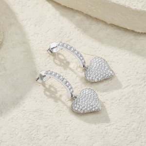 925 Sterling Silver Paved Heart Moissanite Earring 110100041