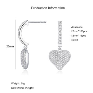 925 Sterling Silver Paved Heart Moissanite Earring 110100041