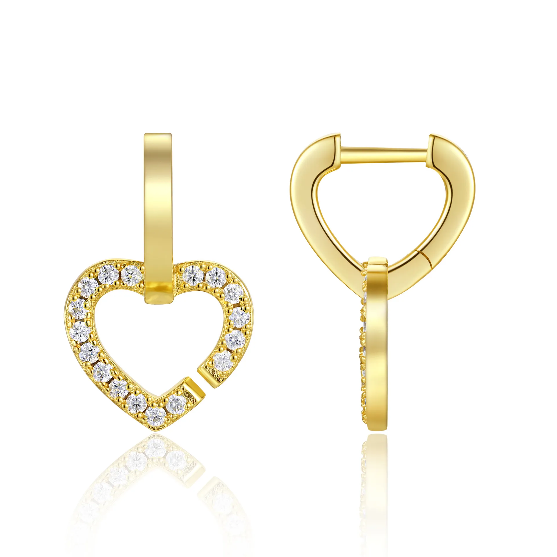 925 Sterling Silver 18K Gold Plated Moissanite Heart Earring 110100042