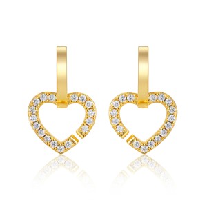 925 Sterling Silver 18K Gold Plated Moissanite Heart Earring 110100042