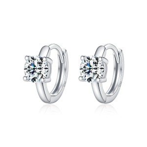 925 Sterling Silver Solitaire Moissanite Hoop Earrings 110100043
