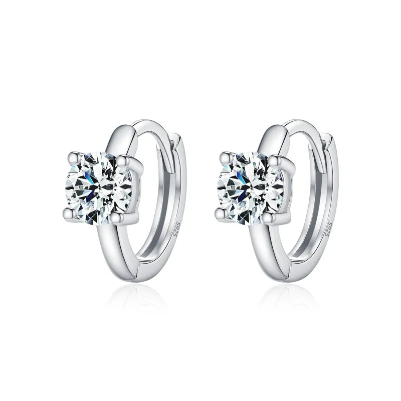 925 Sterling Silver Solitaire Moissanite Hoop Earrings 110100043