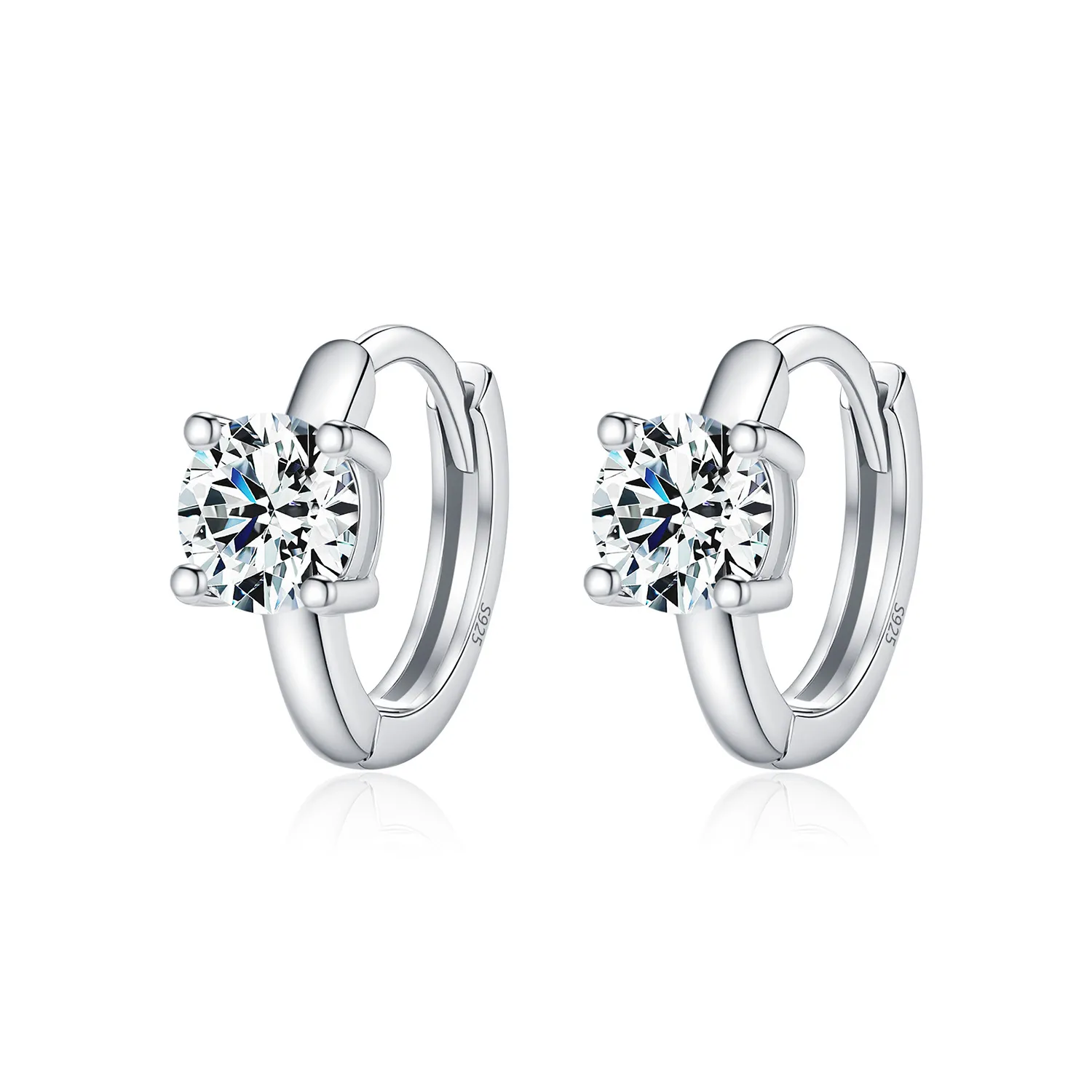 925 Sterling Silver Solitaire Moissanite Hoop Earrings 110100043
