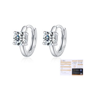 925 Sterling Silver Solitaire Moissanite Hoop Earrings 110100043