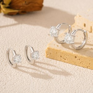 925 Sterling Silver Solitaire Moissanite Hoop Earrings 110100043