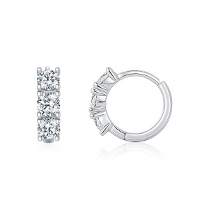 925 Sterling Silver 3-Stone Moissanite Huggie Earrings 110100044 925 Sterling Silver 3-Stone Moissanite Huggie Earrings 110100044
