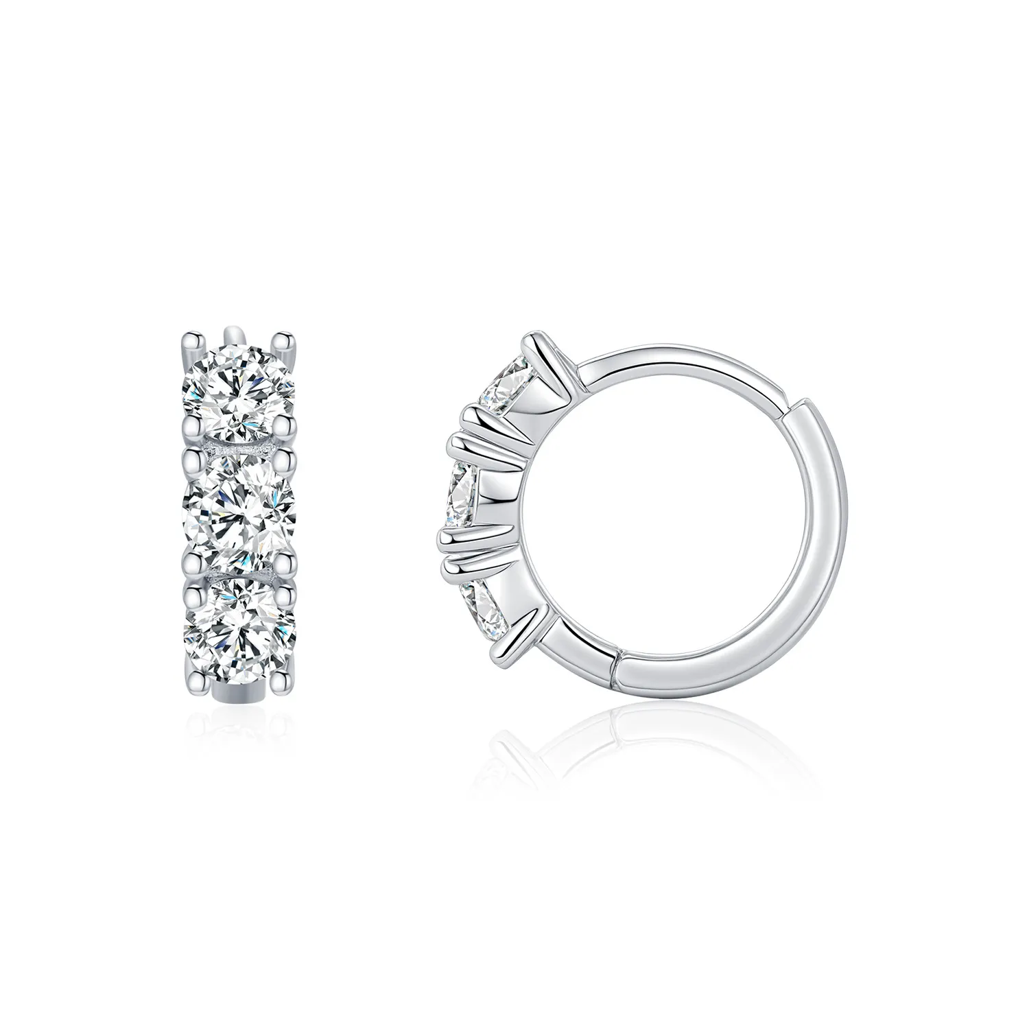 925 Sterling Silver 3-Stone Moissanite Huggie Earrings 110100044 925 Sterling Silver 3-Stone Moissanite Huggie Earrings 110100044