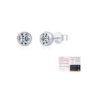 925 Sterling Silver Round Bezel Moissanite Stud Earrings 110100045
