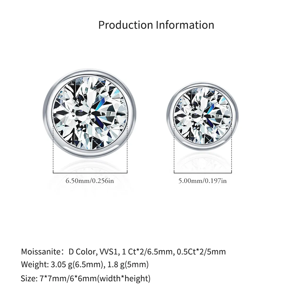 925 Sterling Silver Round Bezel Moissanite Stud Earrings 110100045 - image4