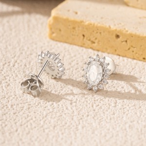 925 Sterling Silver Oval Halo Moissanite Stud Earring 110100046 925 Sterling Silver Oval Halo Moissanite Stud Earring 110100046