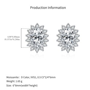 925 Sterling Silver Oval Halo Moissanite Stud Earring 110100046 925 Sterling Silver Oval Halo Moissanite Stud Earring 110100046