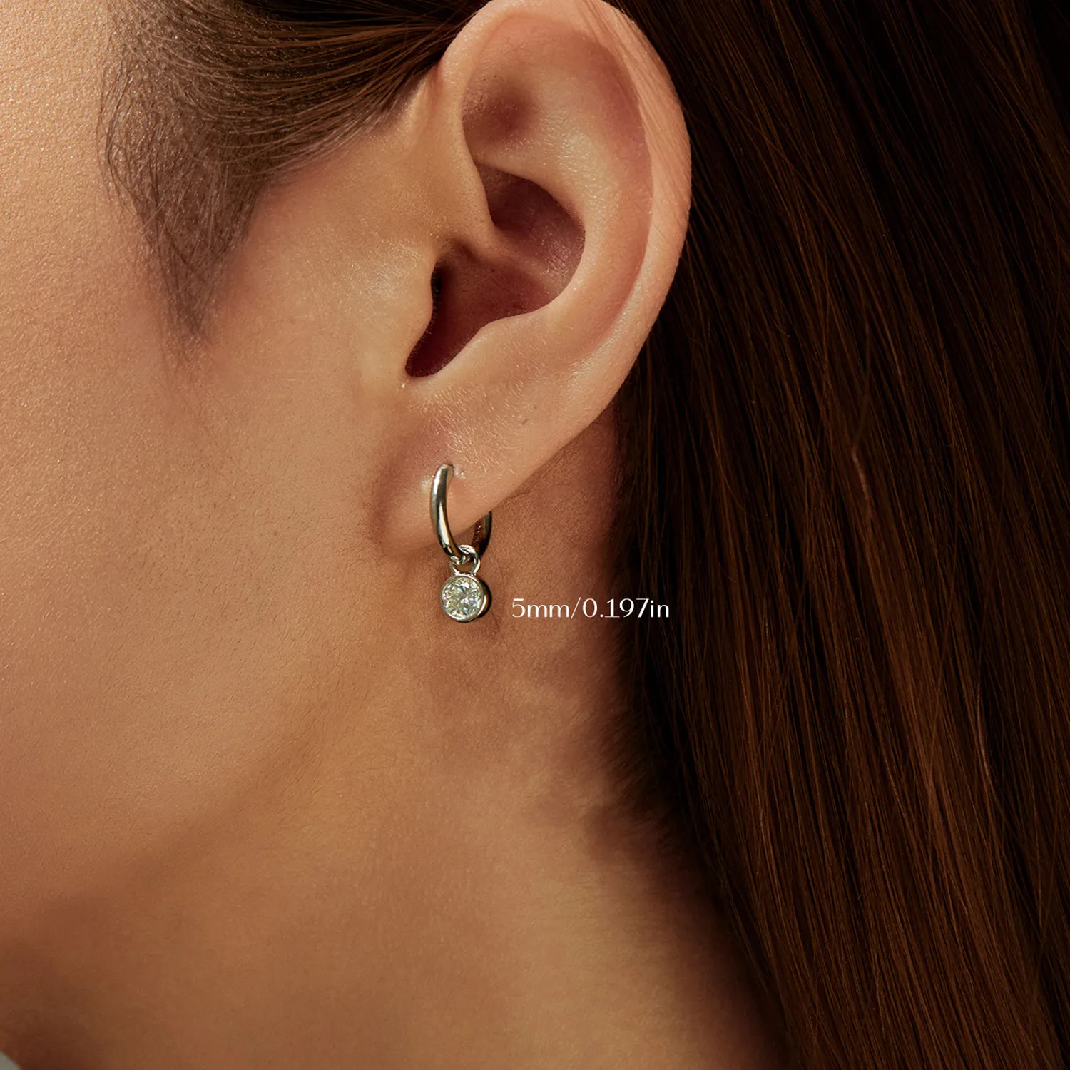 925 Sterling Silver Round Moissanite Bezel Drop Hoop Earrings 110100047 - image1