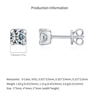 925 Sterling Silver Round Cut Solitaire Moissanite Earrings 110100048 925 Sterling Silver Round Cut Solitaire Moissanite Earrings 110100048