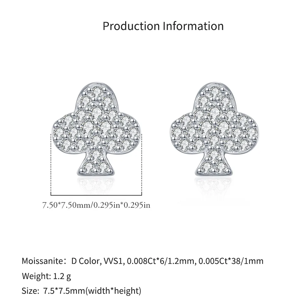 925 Sterling Silver Hip Hop Poker Flower Moissanite Stud Earrings 110100049 - image2