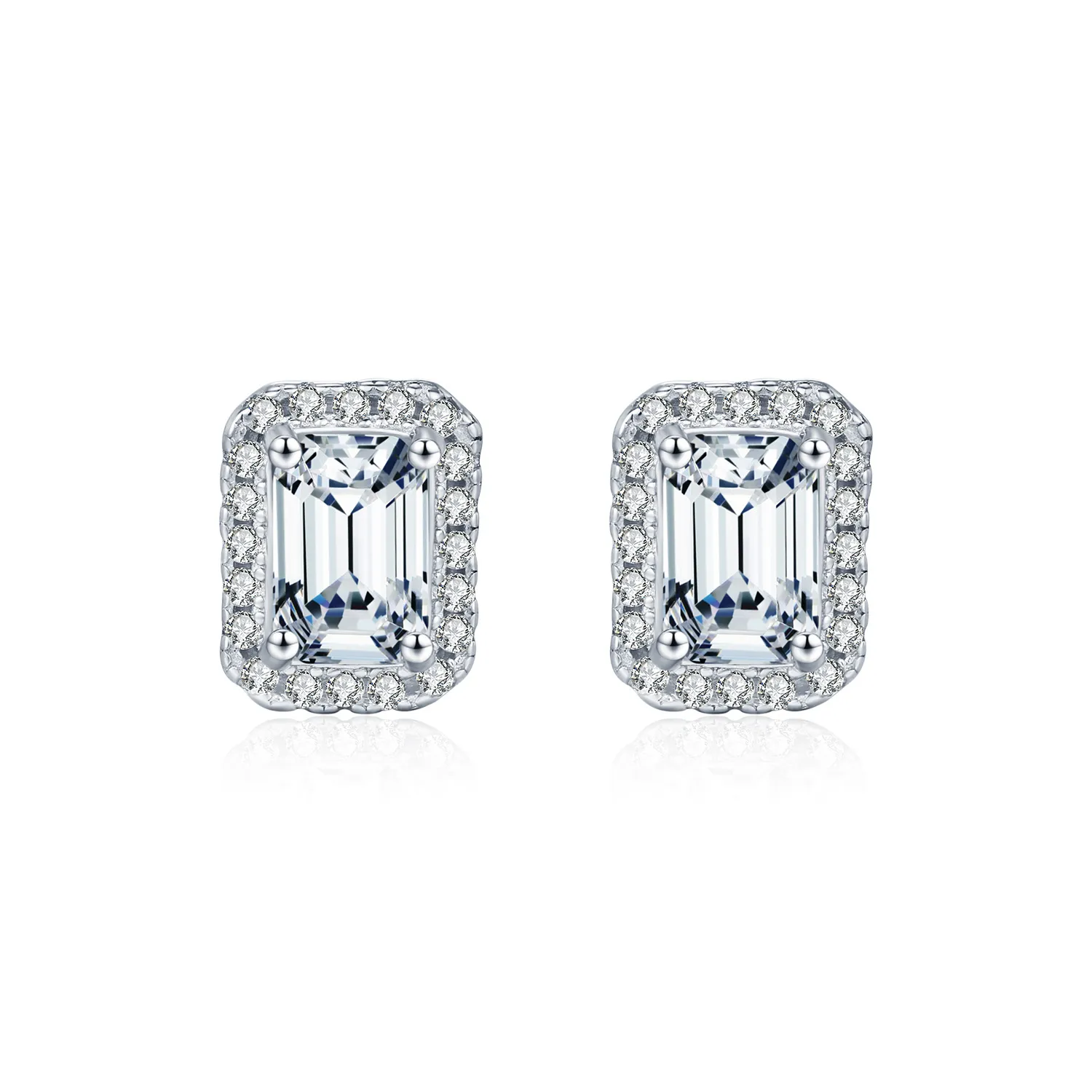 925 Sterling Silver Vintage Emerald Cut Halo Moissanite Earrings 110100051 925 Sterling Silver Vintage Emerald Cut Halo Moissanite Earrings 110100051