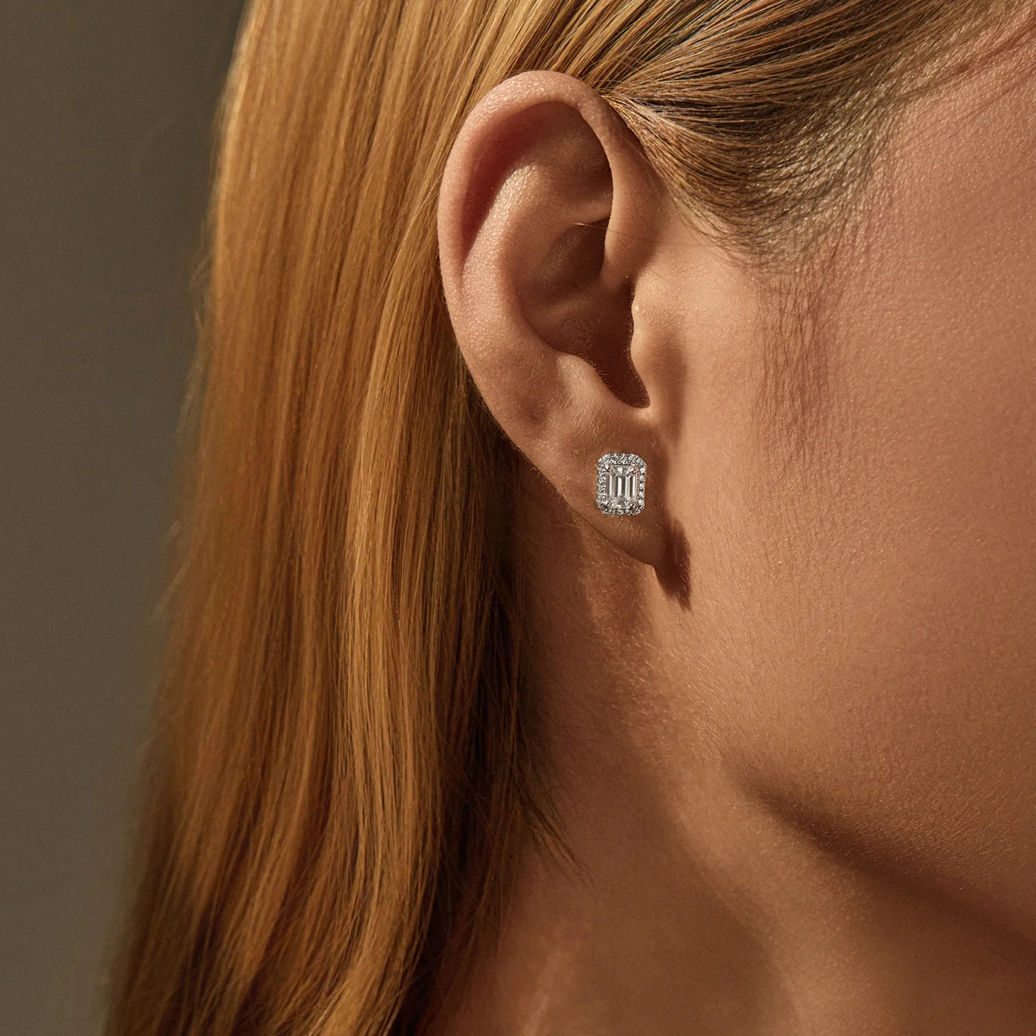 925 Sterling Silver Vintage Emerald Cut Halo Moissanite Earrings 110100051 - image1