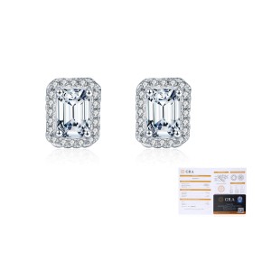925 Sterling Silver Vintage Emerald Cut Halo Moissanite Earrings 110100051 925 Sterling Silver Vintage Emerald Cut Halo Moissanite Earrings 110100051