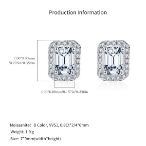925 Sterling Silver Vintage Emerald Cut Halo Moissanite Earrings 110100051 925 Sterling Silver Vintage Emerald Cut Halo Moissanite Earrings 110100051