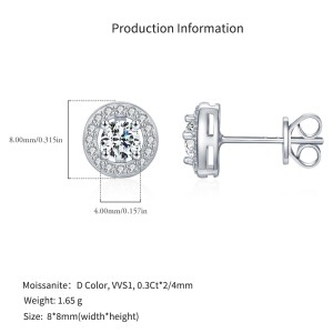 925 Sterling Silver Round Cut Halo Pave Moissanite Earrings 110100052 925 Sterling Silver Round Cut Halo Pave Moissanite Earrings 110100052