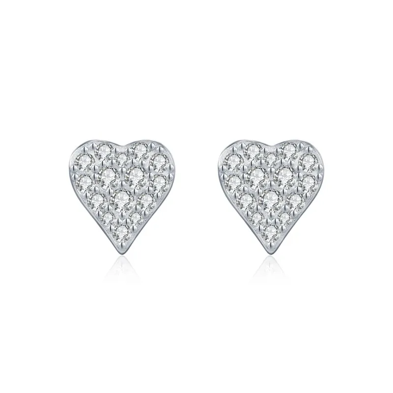925 Sterling Silver Full Pave Moissanite Heart Stud Earrings 110100053 925 Sterling Silver Full Pave Moissanite Heart Stud Earrings 110100053