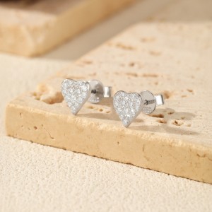 925 Sterling Silver Full Pave Moissanite Heart Stud Earrings 110100053 925 Sterling Silver Full Pave Moissanite Heart Stud Earrings 110100053