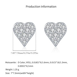 925 Sterling Silver Full Pave Moissanite Heart Stud Earrings 110100053 925 Sterling Silver Full Pave Moissanite Heart Stud Earrings 110100053