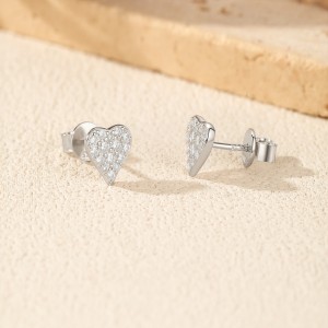 925 Sterling Silver Full Pave Moissanite Heart Stud Earrings 110100053 925 Sterling Silver Full Pave Moissanite Heart Stud Earrings 110100053
