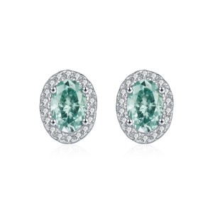 925 Sterling Silver Cyan Green Oval Moissanite Halo Stud Earrings 110100054 925 Sterling Silver Cyan Green Oval Moissanite Halo Stud Earrings 110100054