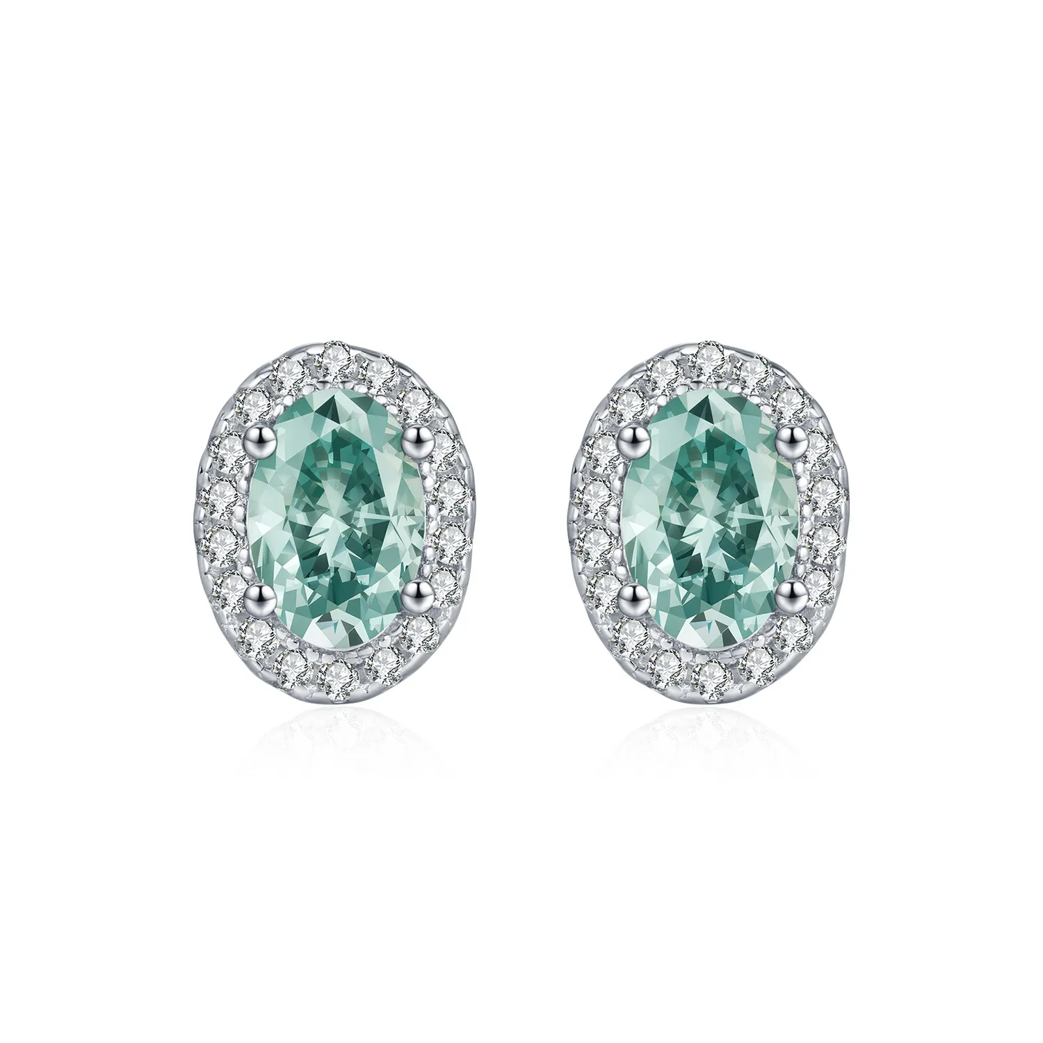 925 Sterling Silver Cyan Green Oval Moissanite Halo Stud Earrings 110100054 925 Sterling Silver Cyan Green Oval Moissanite Halo Stud Earrings 110100054