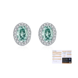 925 Sterling Silver Cyan Green Oval Moissanite Halo Stud Earrings 110100054 925 Sterling Silver Cyan Green Oval Moissanite Halo Stud Earrings 110100054