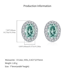 925 Sterling Silver Cyan Green Oval Moissanite Halo Stud Earrings 110100054 925 Sterling Silver Cyan Green Oval Moissanite Halo Stud Earrings 110100054