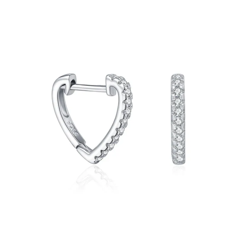 925 Sterling Silver Pave Moissanite Heart Shape Huggie Hoops 110100057 925 Sterling Silver Pave Moissanite Heart Shape Huggie Hoops 110100057