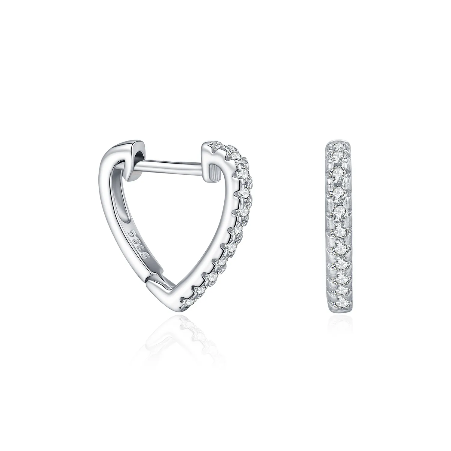 925 Sterling Silver Pave Moissanite Heart Shape Huggie Hoops 110100057 925 Sterling Silver Pave Moissanite Heart Shape Huggie Hoops 110100057