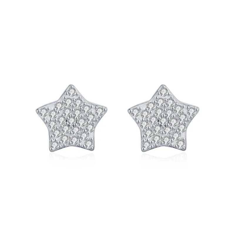 925 Sterling Silver Pave Set Moissanite Star Stud Earrings 110100058 925 Sterling Silver Pave Set Moissanite Star Stud Earrings 110100058