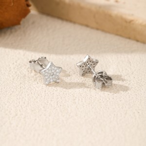 925 Sterling Silver Pave Set Moissanite Star Stud Earrings 110100058 925 Sterling Silver Pave Set Moissanite Star Stud Earrings 110100058