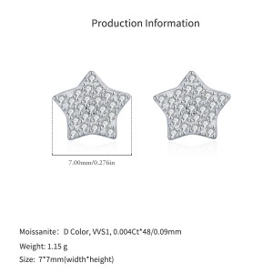 925 Sterling Silver Pave Set Moissanite Star Stud Earrings 110100058 925 Sterling Silver Pave Set Moissanite Star Stud Earrings 110100058