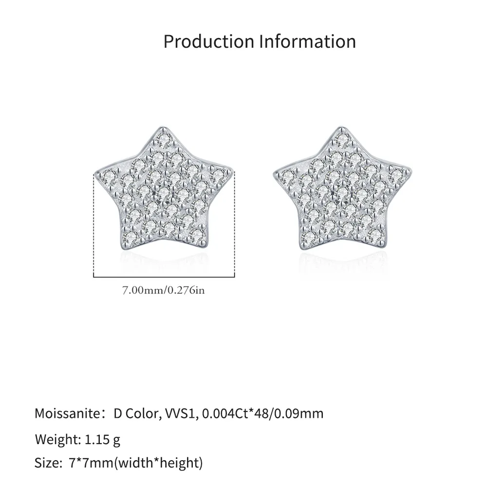 925 Sterling Silver Pave Set Moissanite Star Stud Earrings 110100058 - image2
